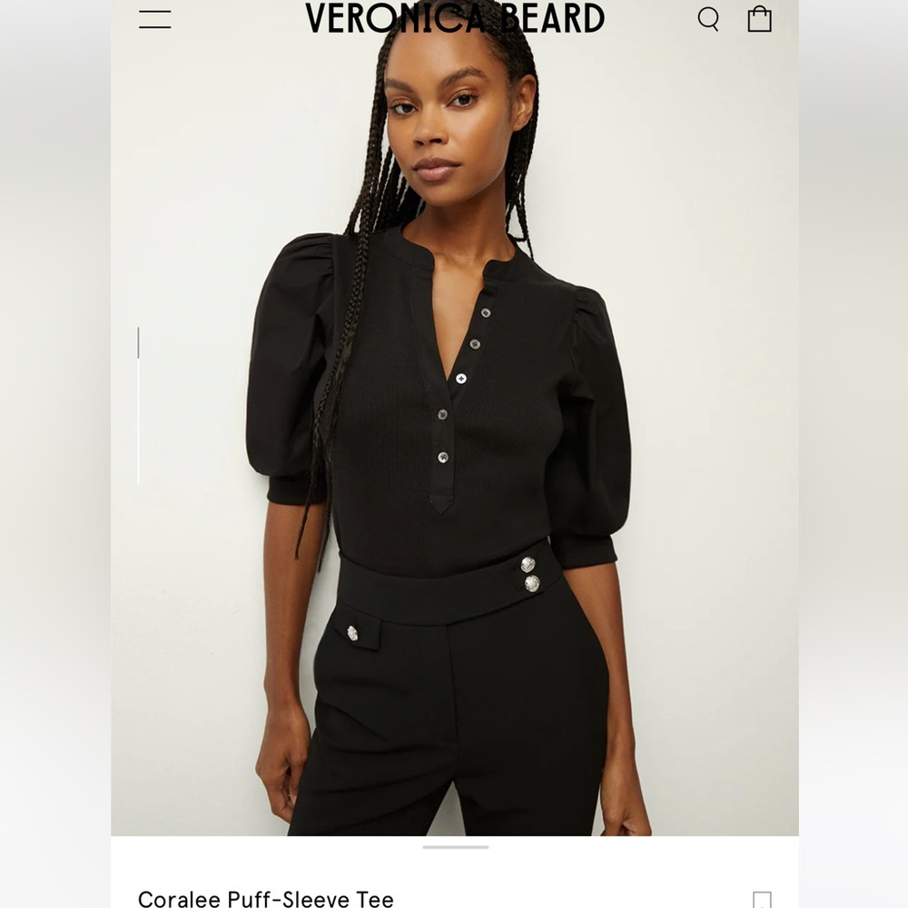 Veronica Beard Coralee Puff Sleeve, black, Medium